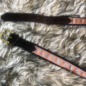 Vineyard Vines Orange Boat Leather Belt